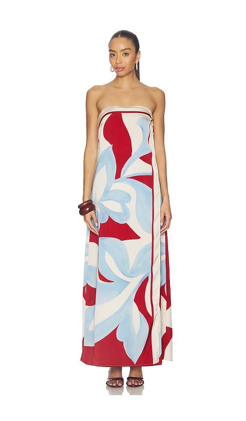 seven wonders amoree strapless maxi dress in blue,red.