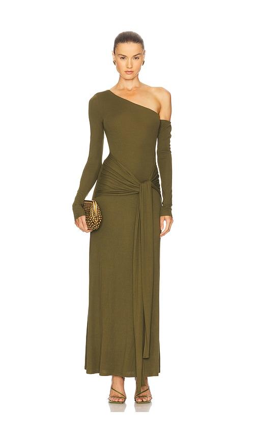 seven wonders bianca one shoulder maxi dress in green.