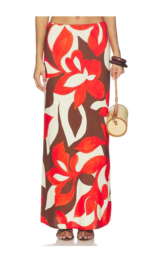 seven wonders billie maxi skirt in amoree chocolate in red.