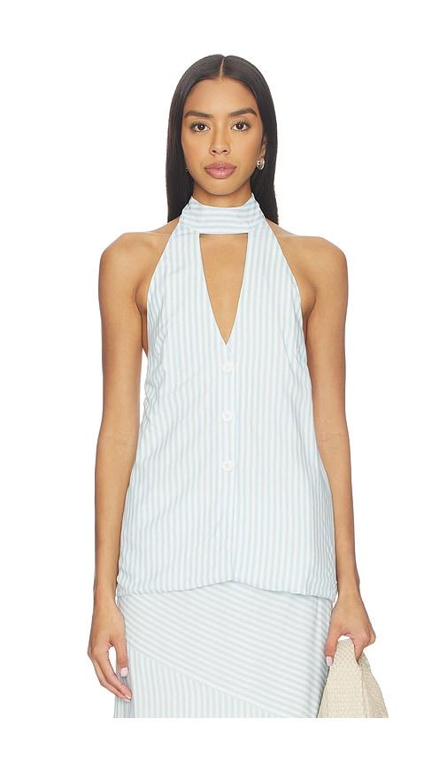 seven wonders dania halter vest top in blue,white.