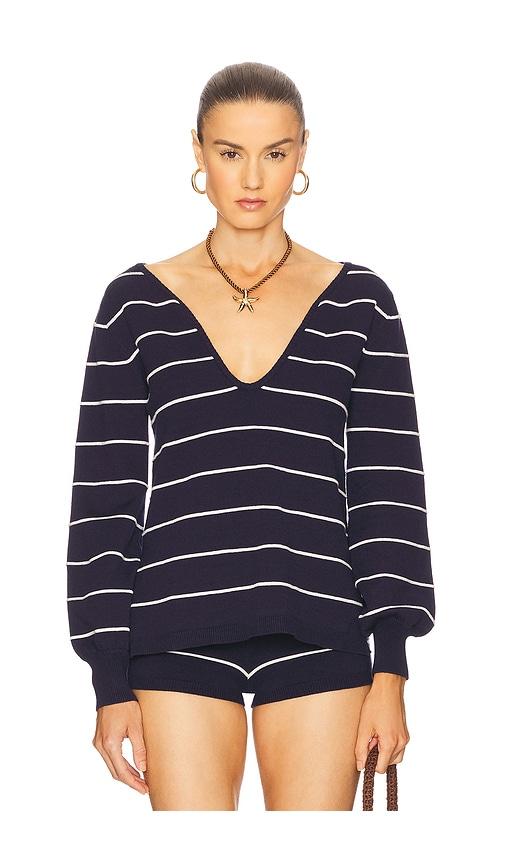seven wonders eleonora sleeved top in navy.
