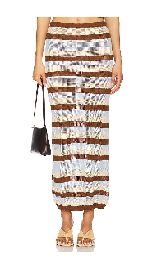 seven wonders hazel midi skirt in brown,beige,baby blue.