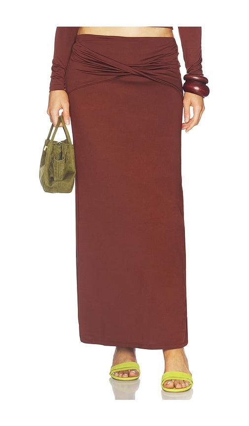 seven wonders kamilla twist maxi skirt in chocolate.