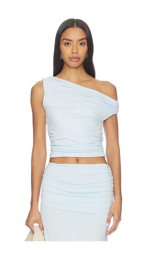 seven wonders malani one shoulder top in baby blue.