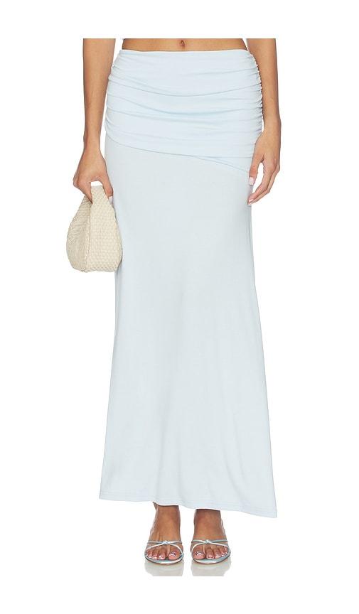 seven wonders malani ruched maxi skirt in baby blue.