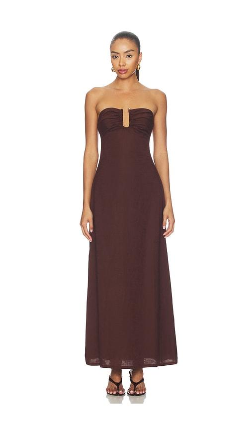 seven wonders martha strapless maxi dress in chocolate.