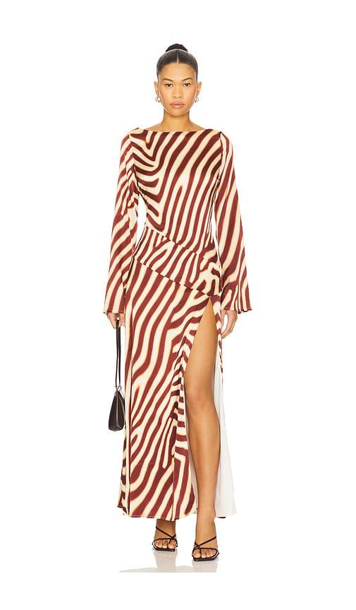 seven wonders montie sleeved maxi dress in chocolate.