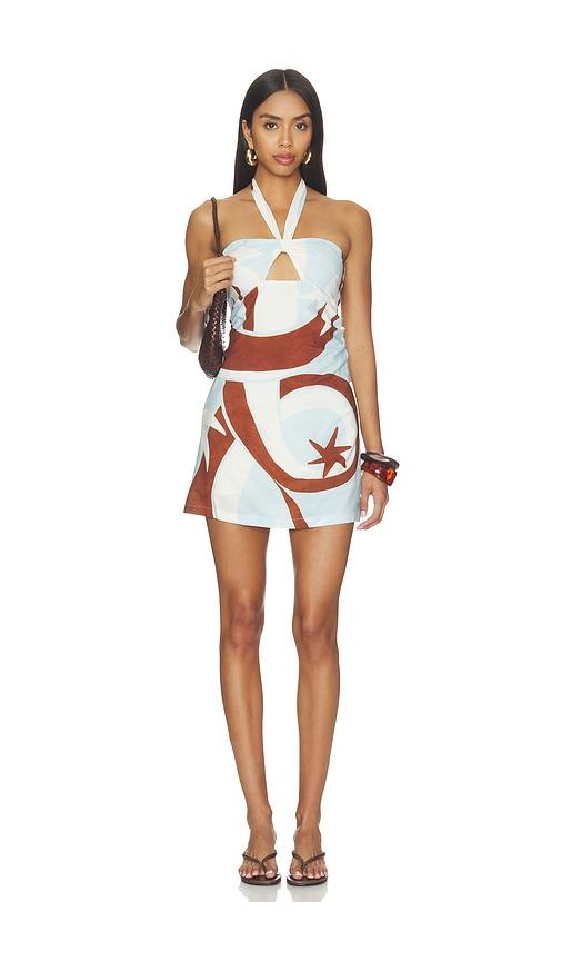 seven wonders rihanna knot halter mini dress in blue.