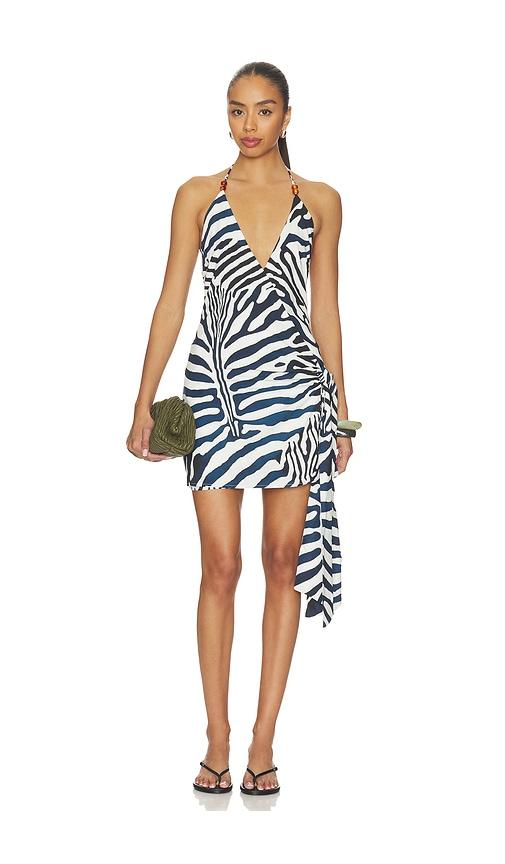 seven wonders sahara halter wrap mini dress in black,white.