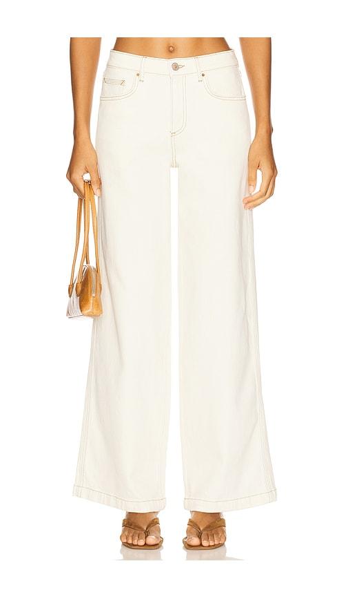 seventy + mochi bay wide leg jeans in white.