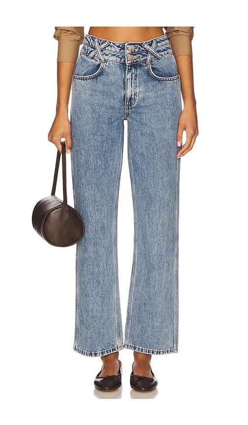 seventy + mochi leo straight jeans in blue.