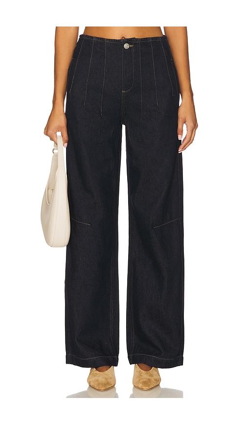 seventy + mochi noah wide leg jeans in blue.