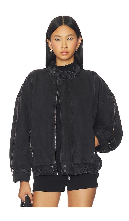seventy + mochi oversized juno zip jacket in black.