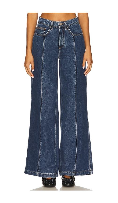 seventy + mochi two tone bay wide leg jeans in blue.