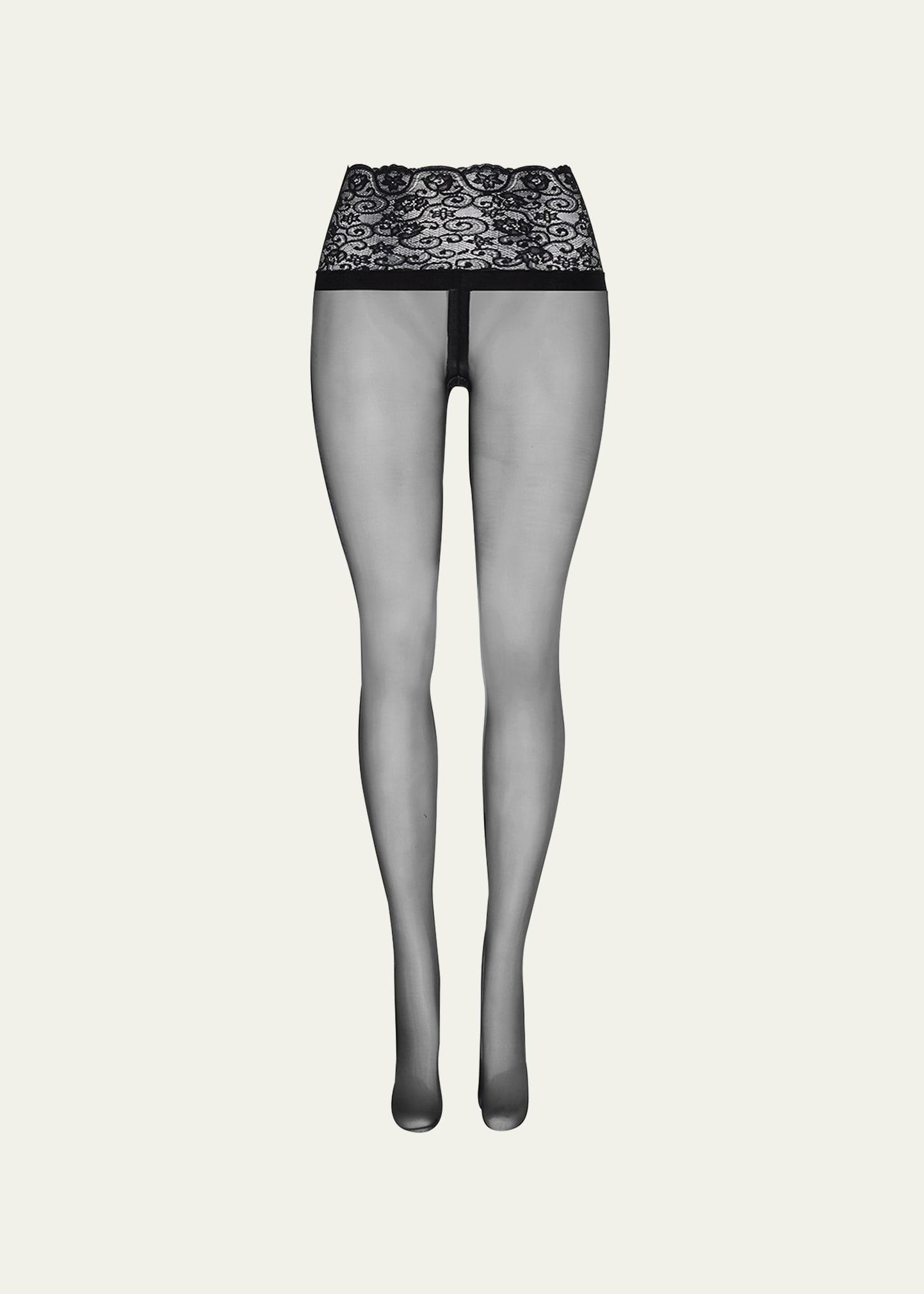 sexy sheer lace-waist tights
