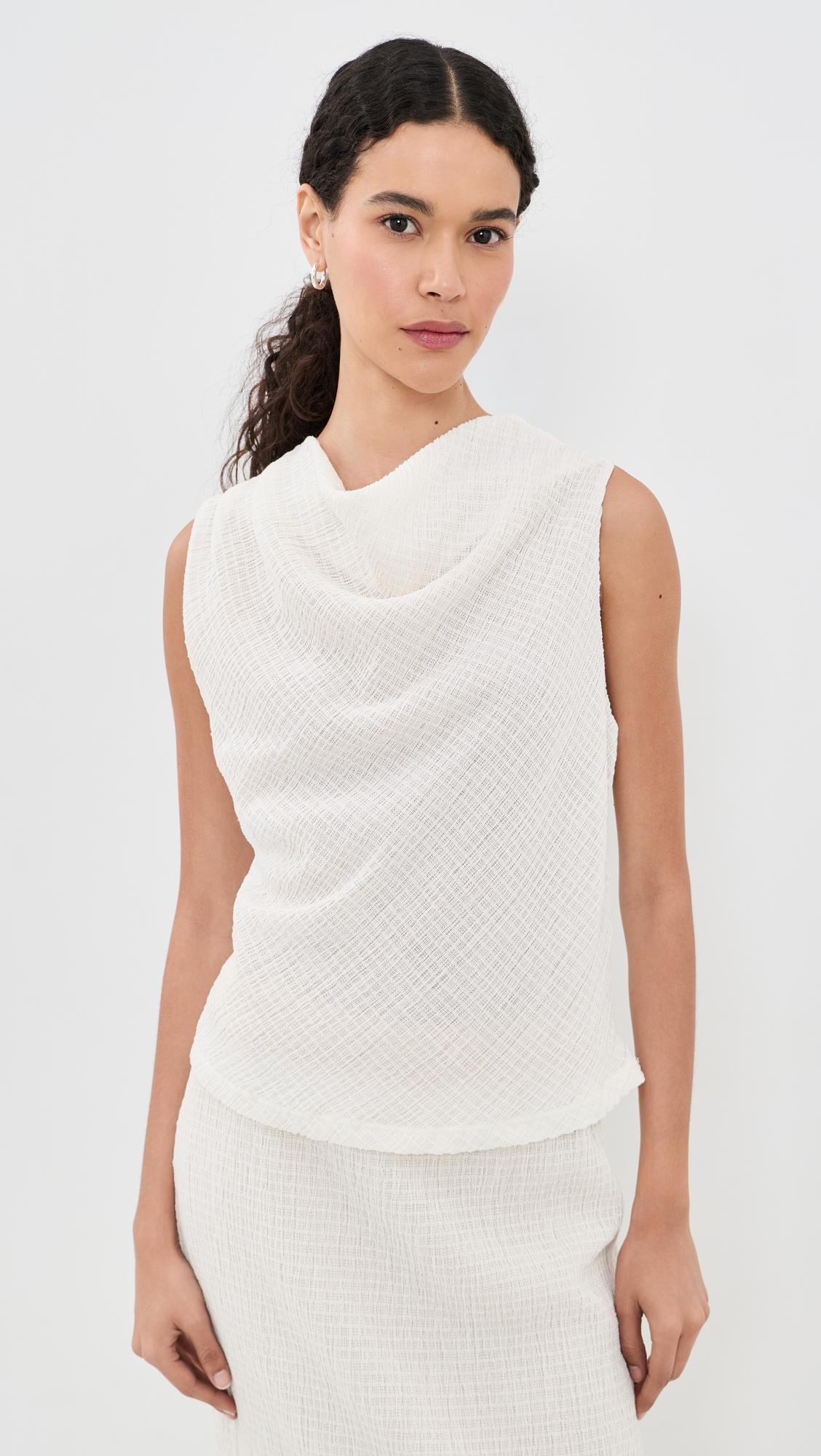 shadow grid cowl neck top