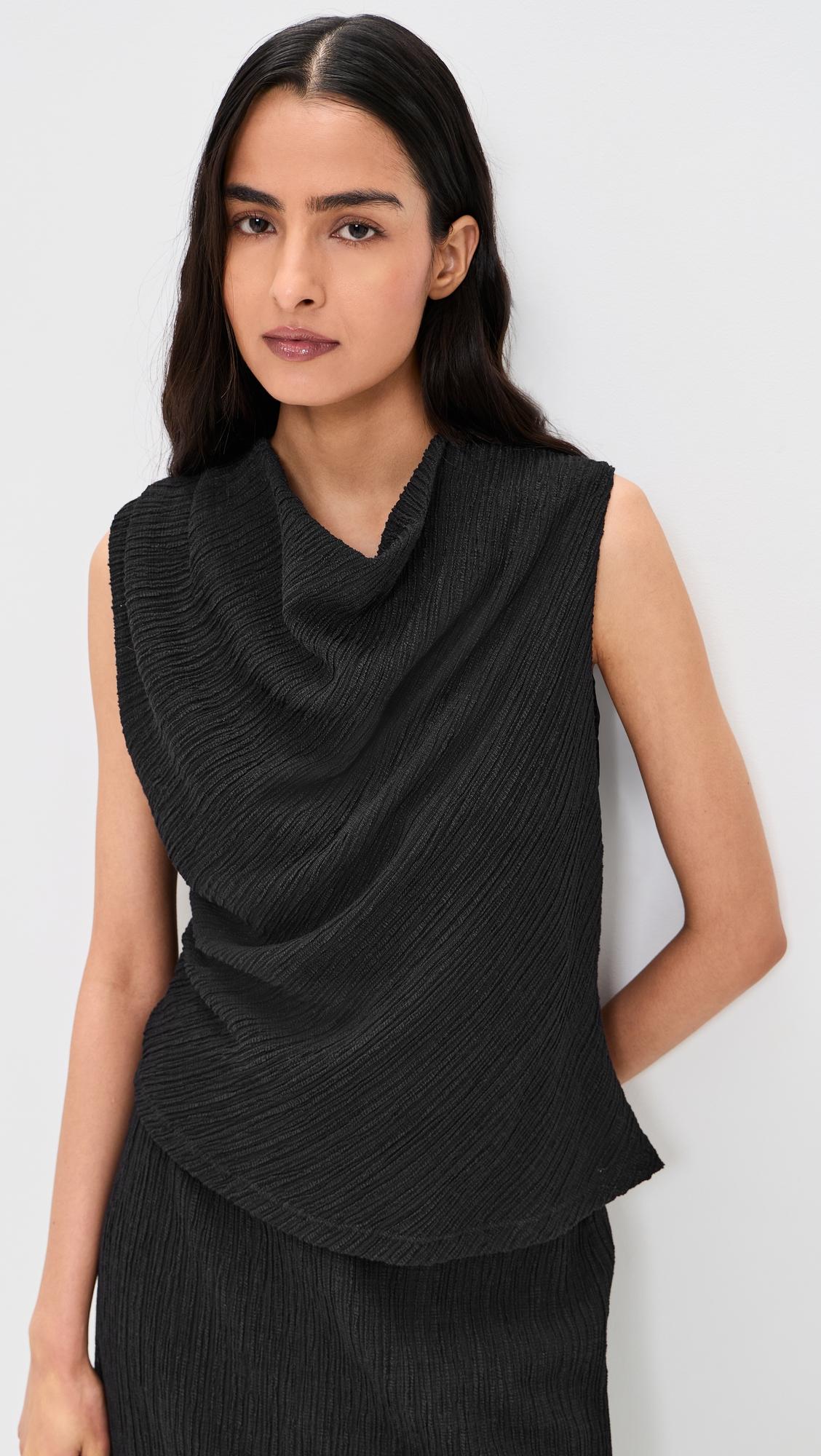 shadow grid cowl neck top