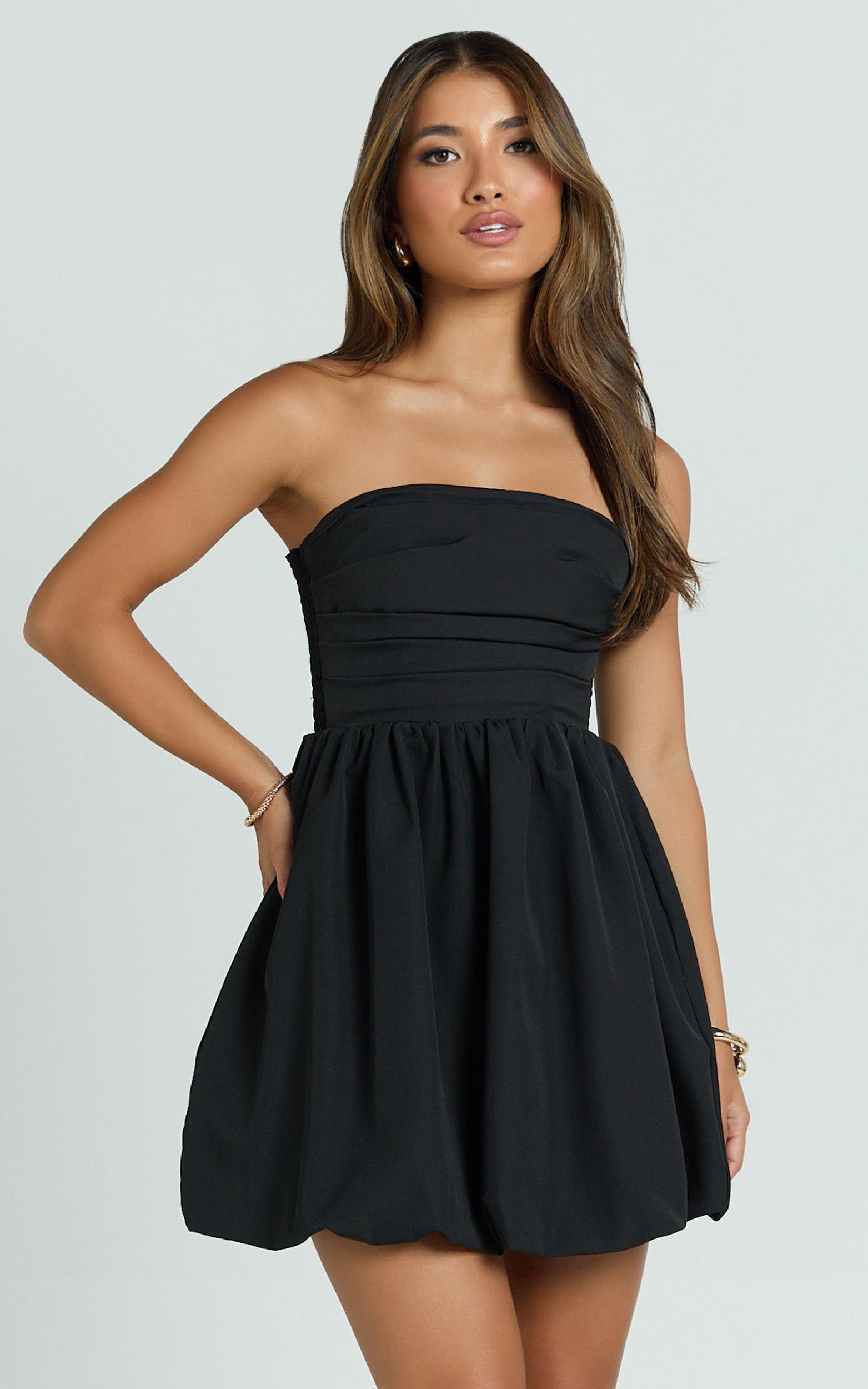shaima mini dress - strapless bubble hem dress in black