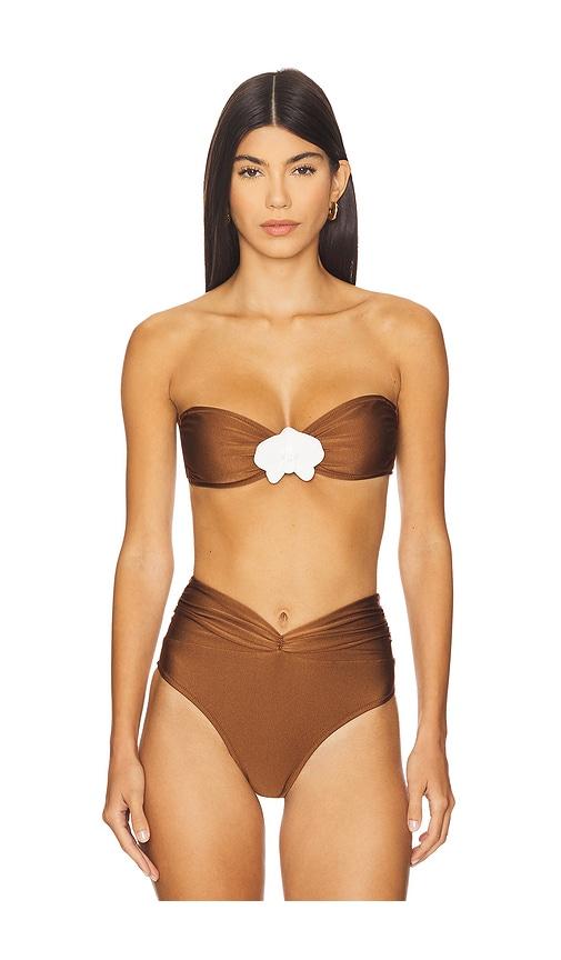 shani shemer callisto bikini top in brown.