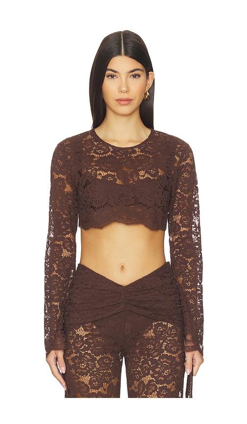 shani shemer ella crop top in brown.