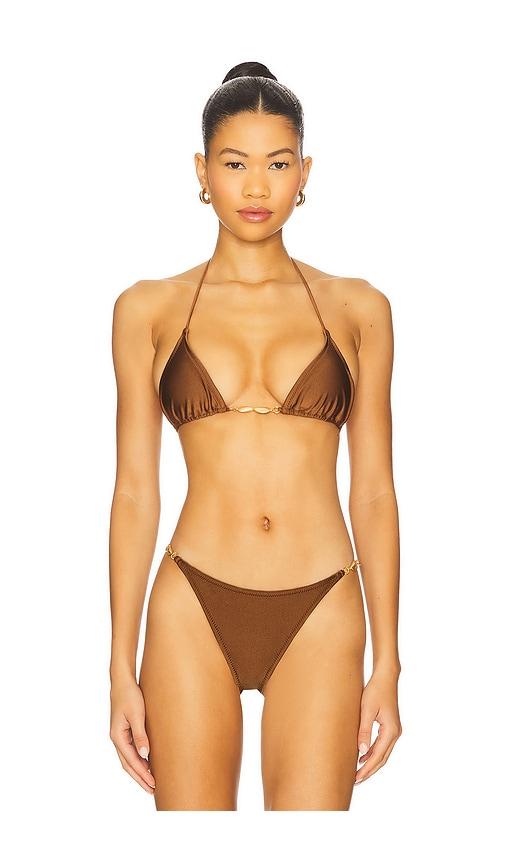 shani shemer marlin bikini top in brown.