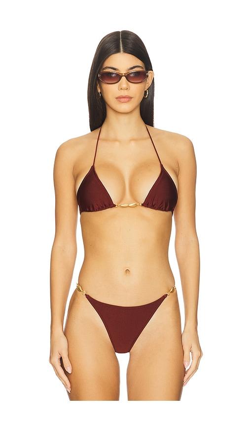 shani shemer marlin triangle bikini top in burgundy.