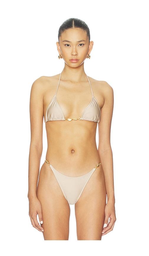 shani shemer marlin triangle bikini top in metallic neutral.