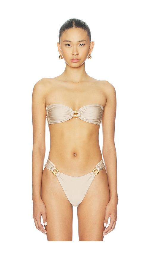 shani shemer nyx bandeau bikini top in metallic neutral.
