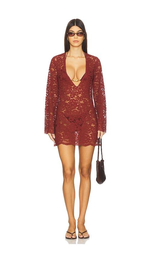 shani shemer rebecca mini dress in burgundy.