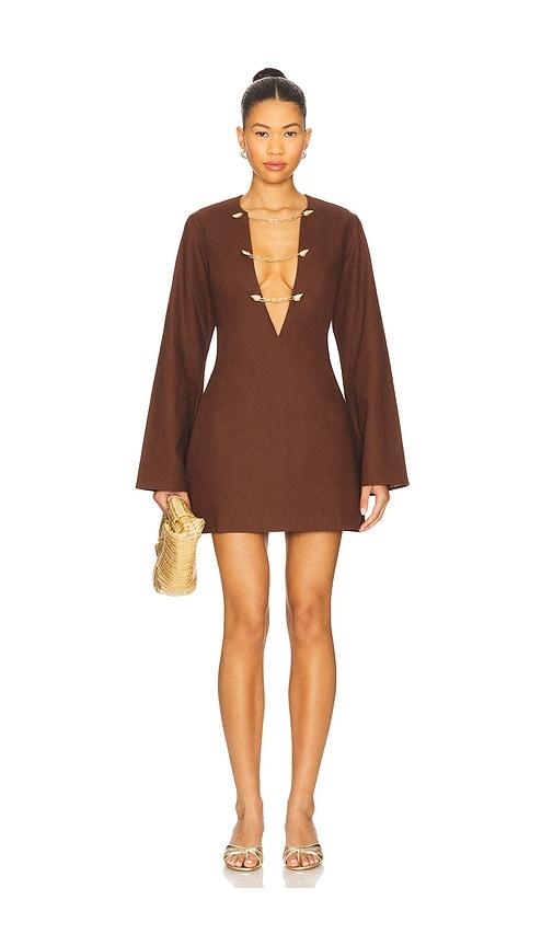 shani shemer soraya mini kaftan in brown.