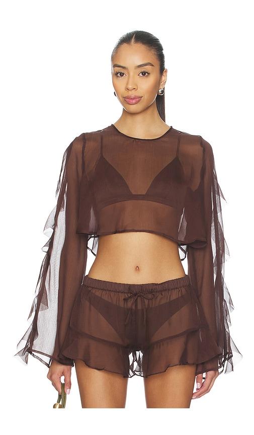 shani shemer x revolve thoma cropped shirt in brown.