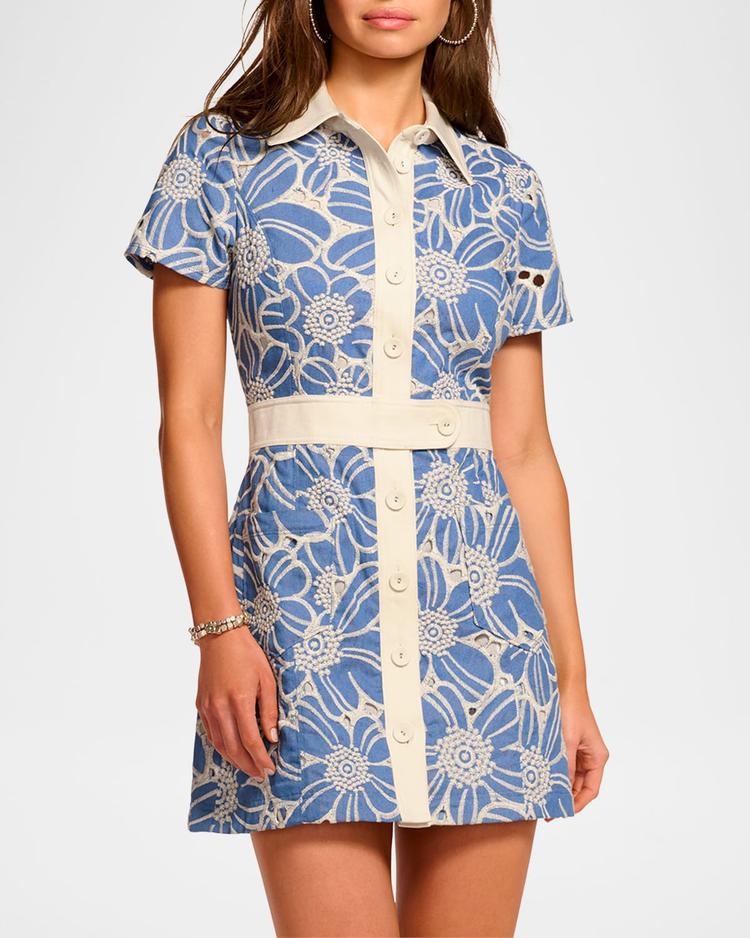 shannon embroidered chambray mini dress