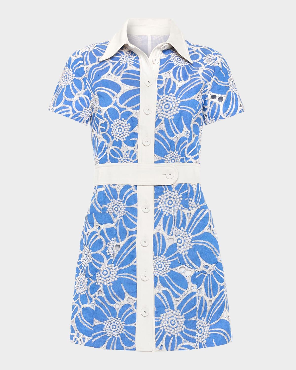 shannon embroidered chambray mini dress