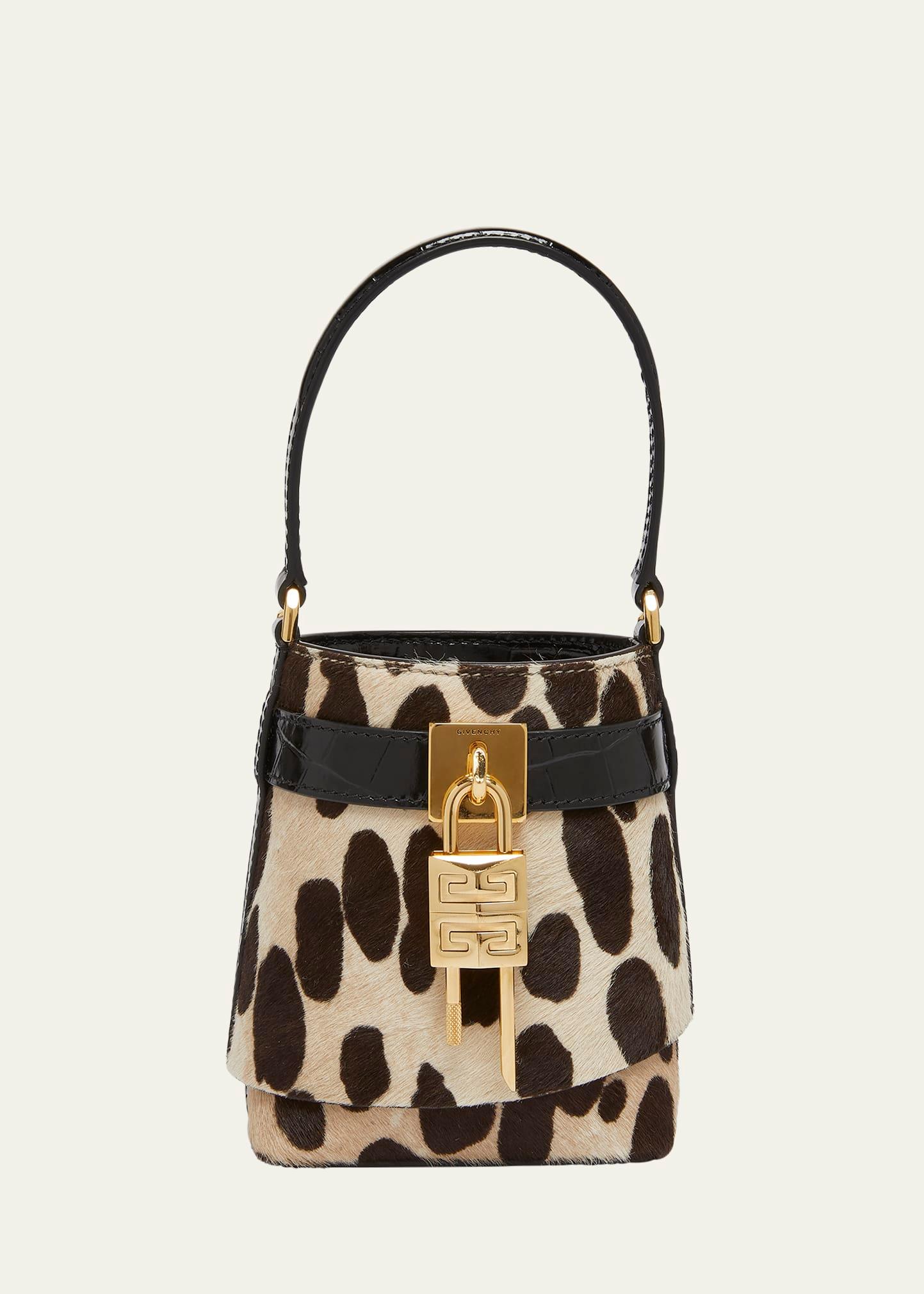 shark micro lock bucket bag in leopard calf hair