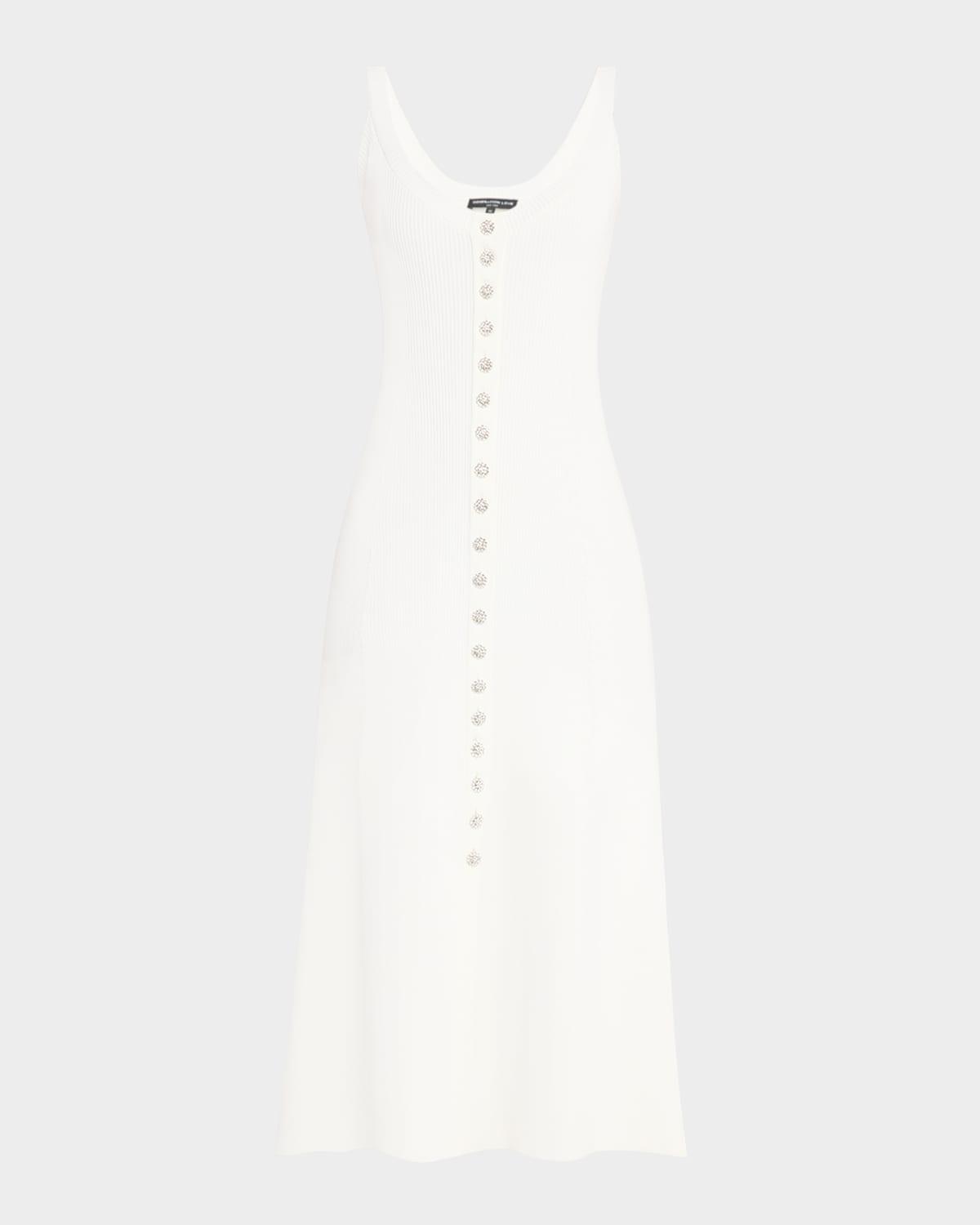sharon sleeveless crystal-button sweater dress