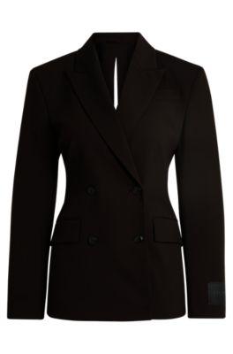 sharp-fit blazer with rear slit and flap pockets- black women's tailored jackets