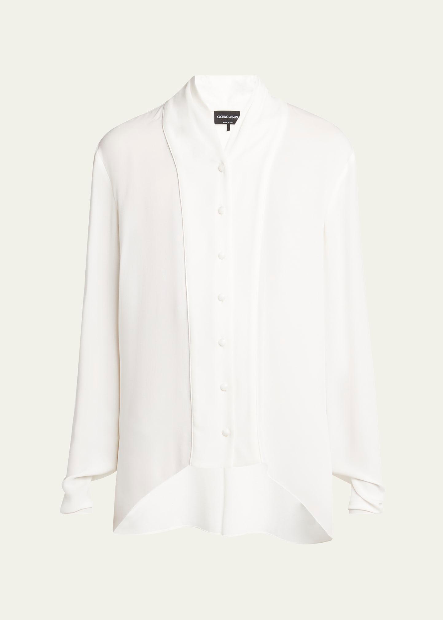 shawl-collar silk georgette blouse