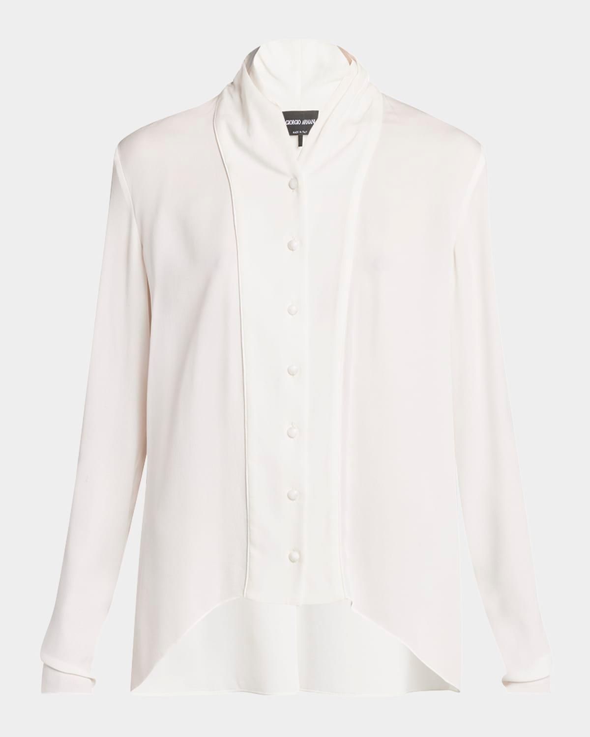 shawl-collar silk georgette blouse