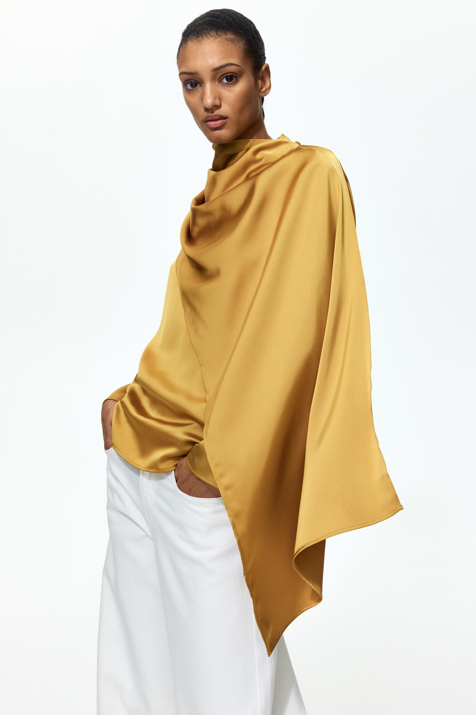 shawl-detail satin blouse