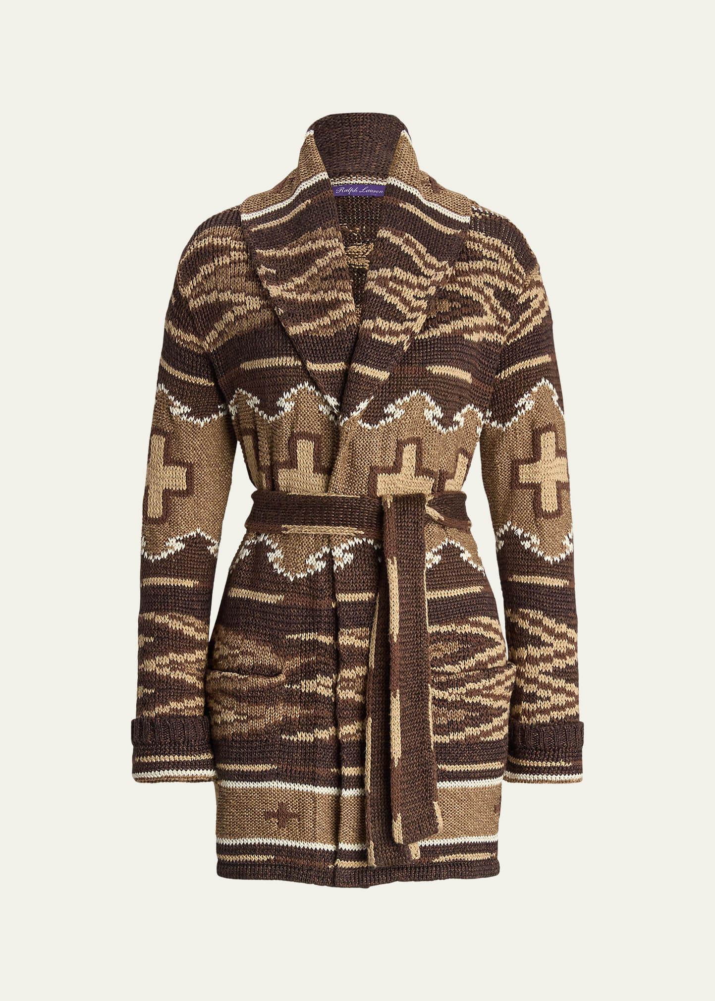 shawl knit self-tie cardigan