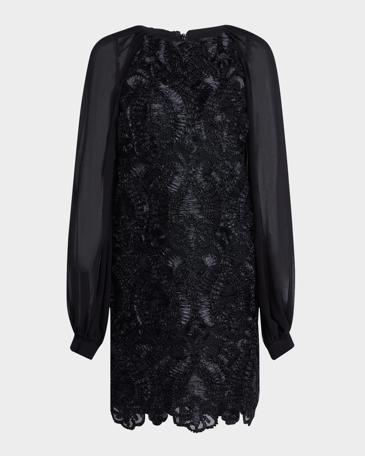 sheer blouson-sleeve ribbon mini dress