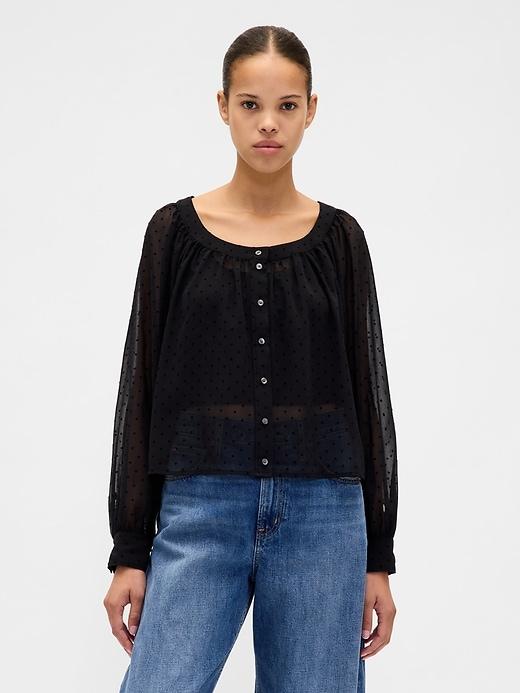 sheer button-front top