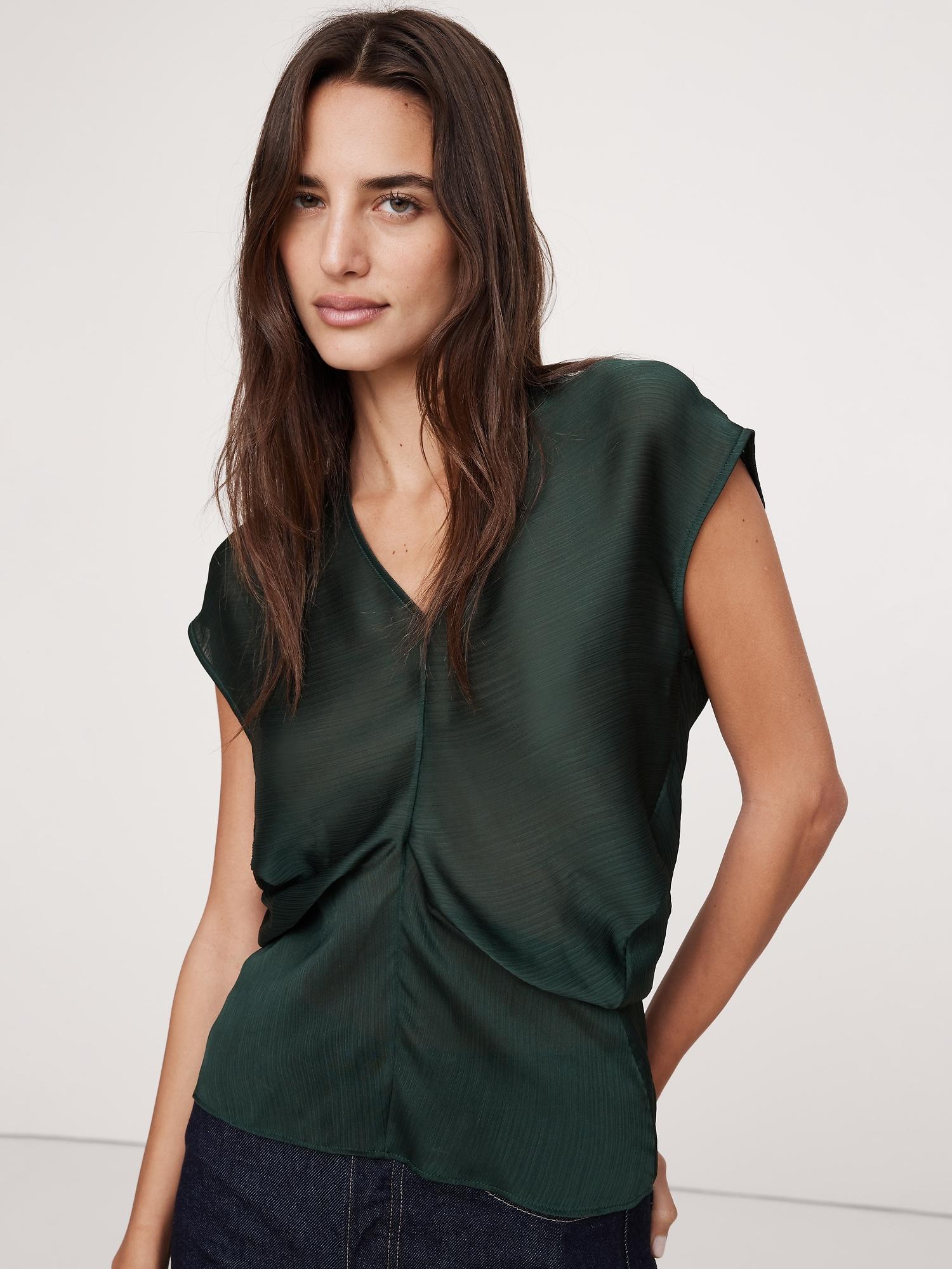 sheer crinkle satin top