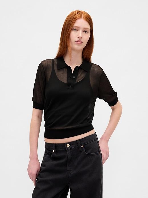sheer crop polo sweater