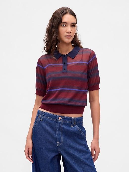 sheer crop polo sweater