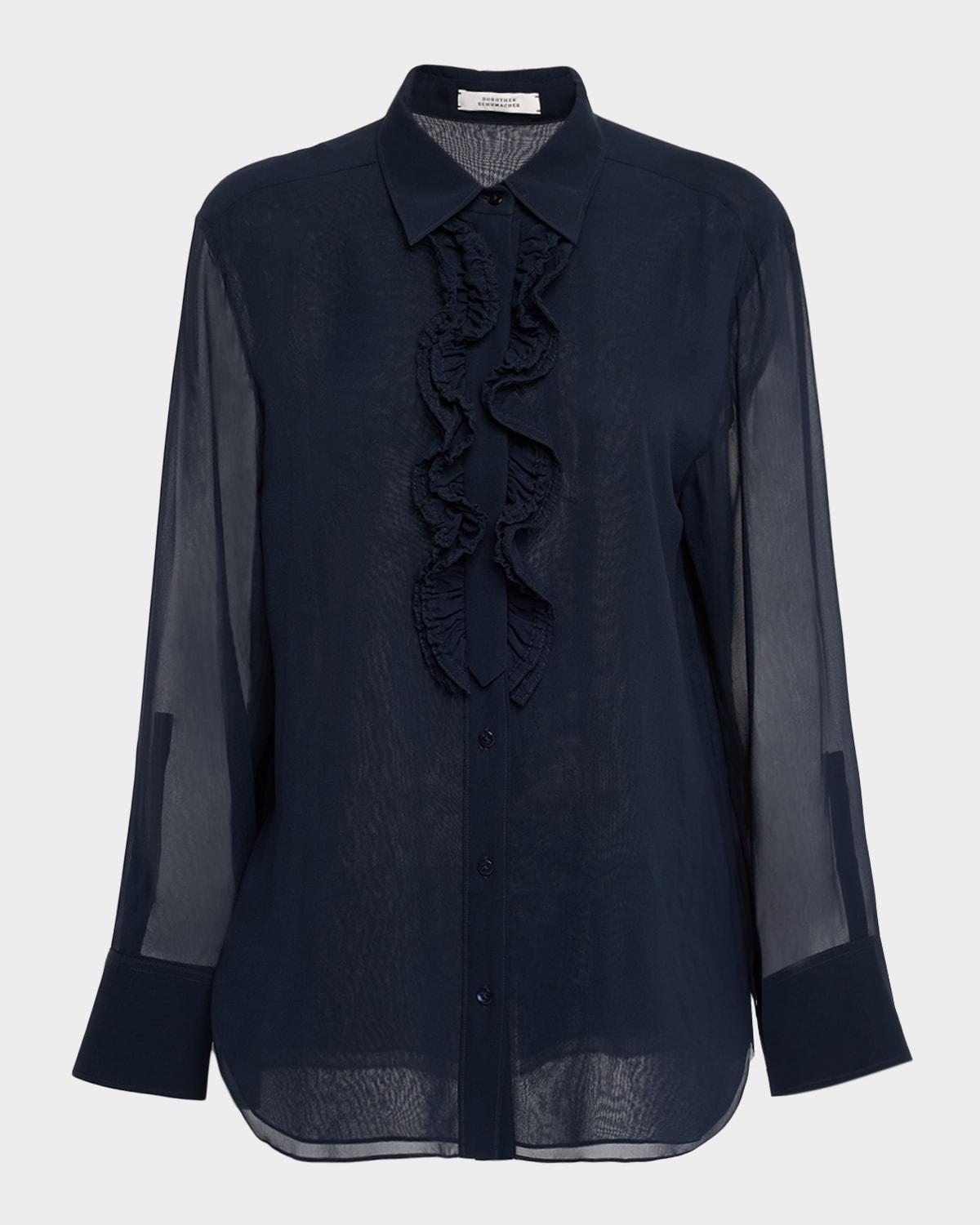 sheer dreams ruffle-trim silk georgette blouse