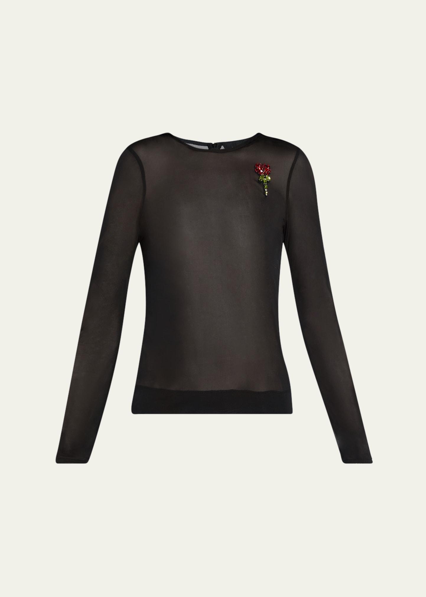 sheer fitted ballet mesh crystal rose top