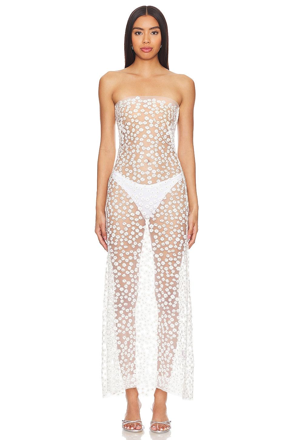 sheer floral embroidered strapless dress