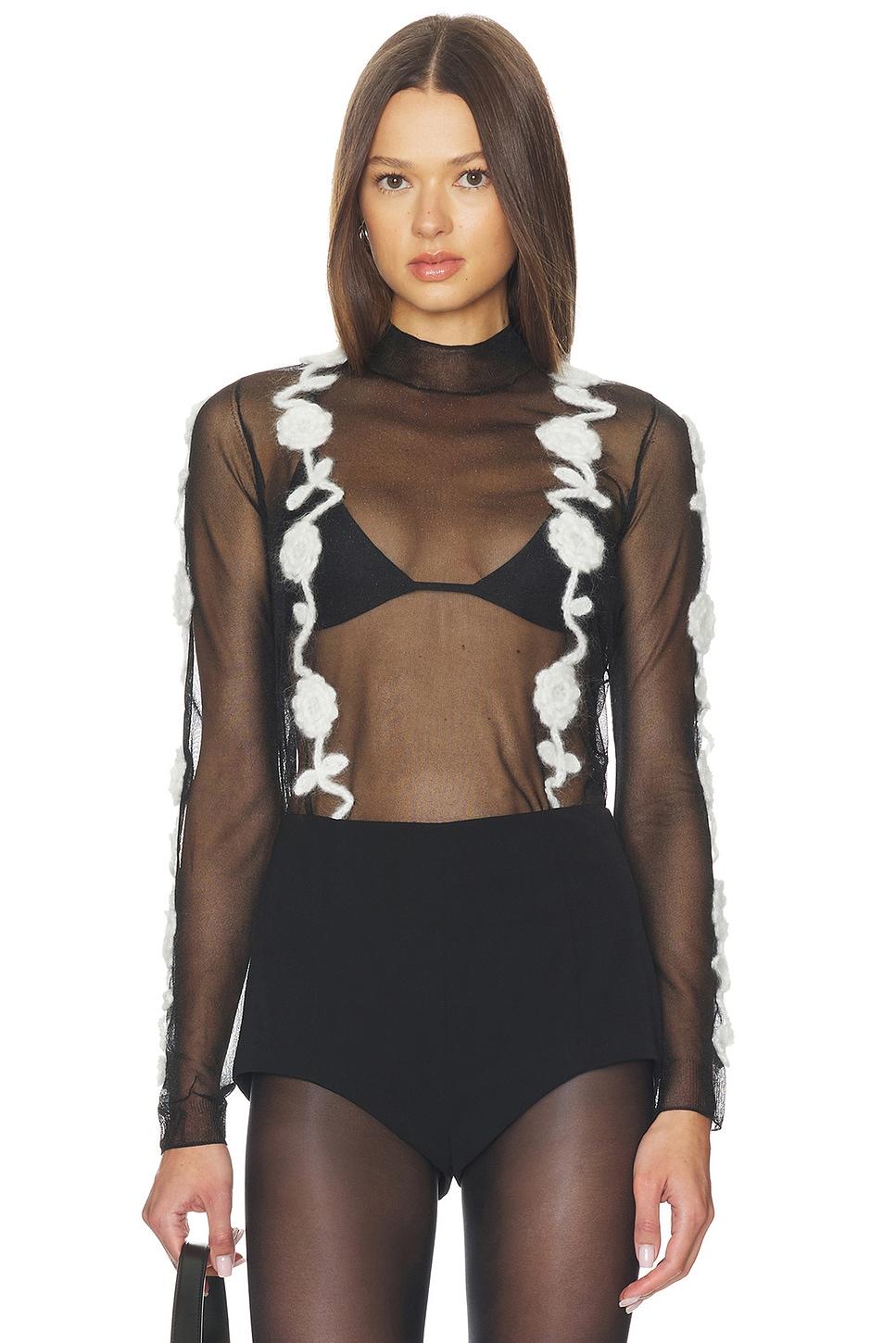 sheer flower crochet applique top