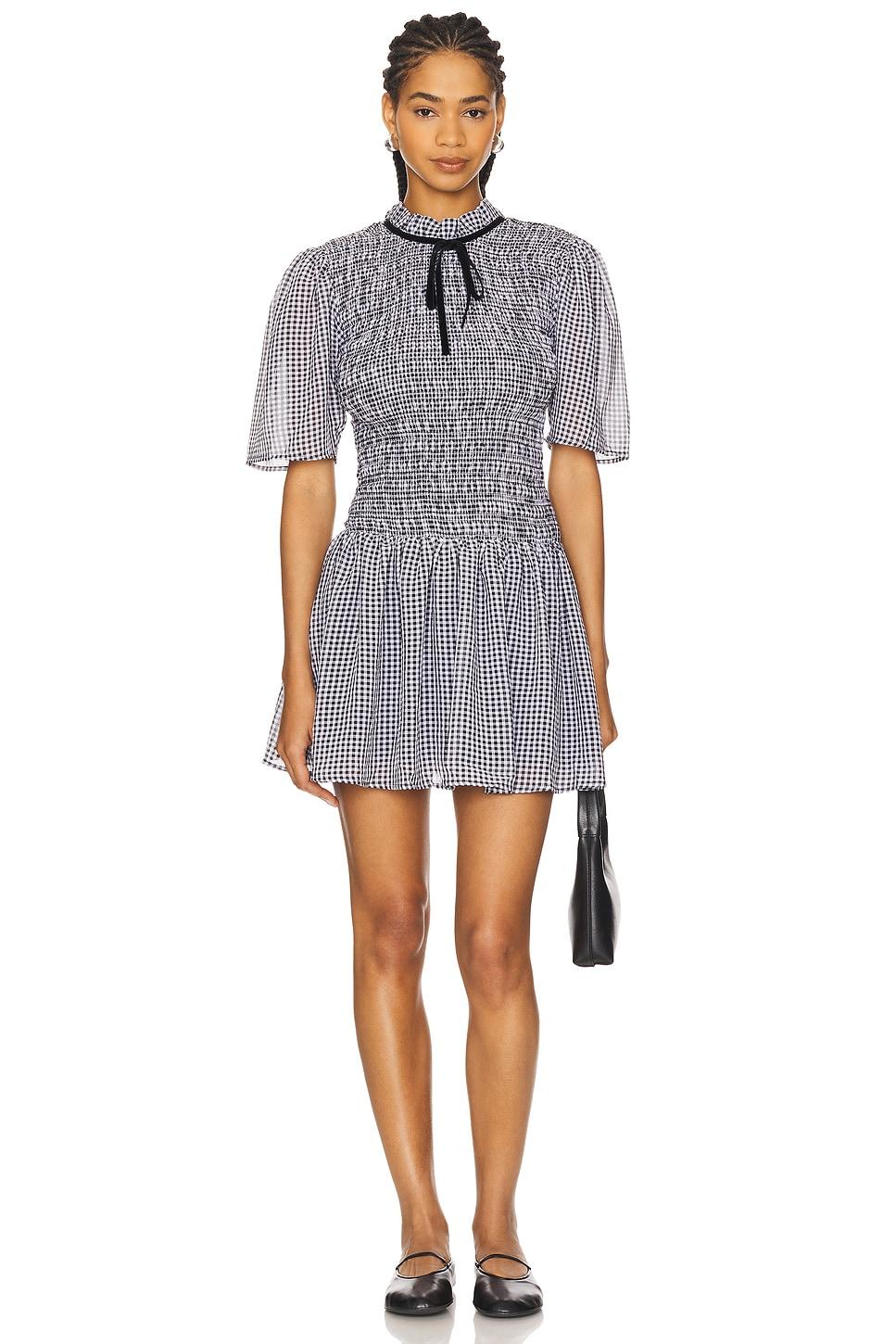 sheer fluid check mini smock dress